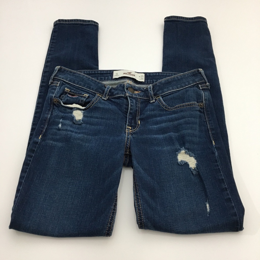 Hollister Dark Wash Fade Distressed Skinny Jeans